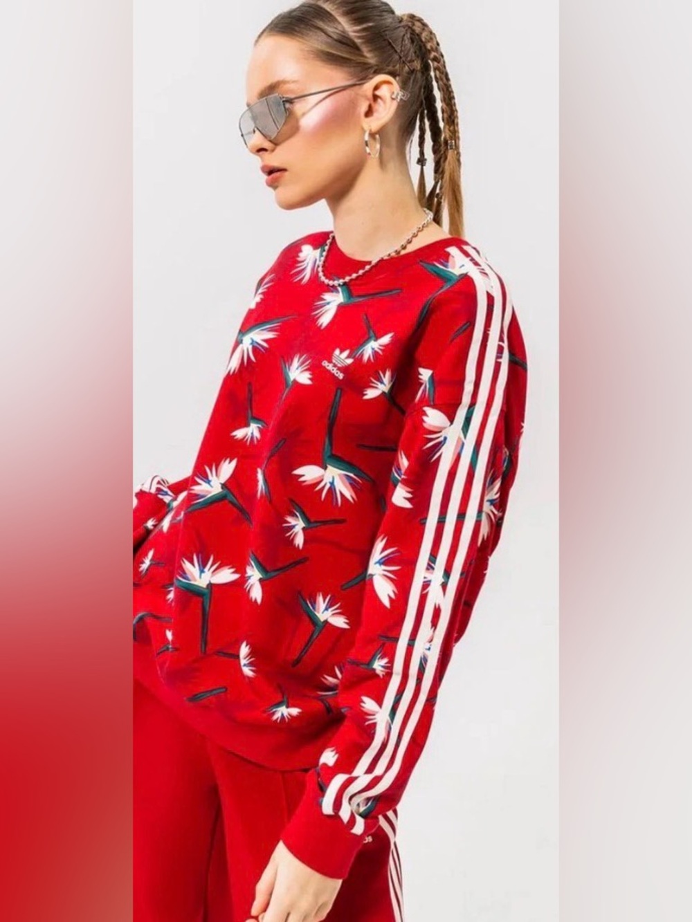 Adidas X Thebe Magugu Crew Sweatshirt Women's Size Small Red Bird Of Paradise